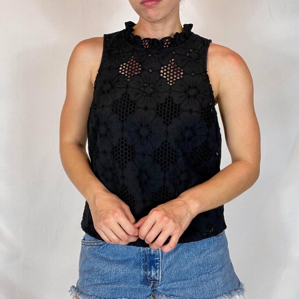 J. Crew Fleur Top in Eyelet Black NWT Size Small Item BR583 Summer 2023